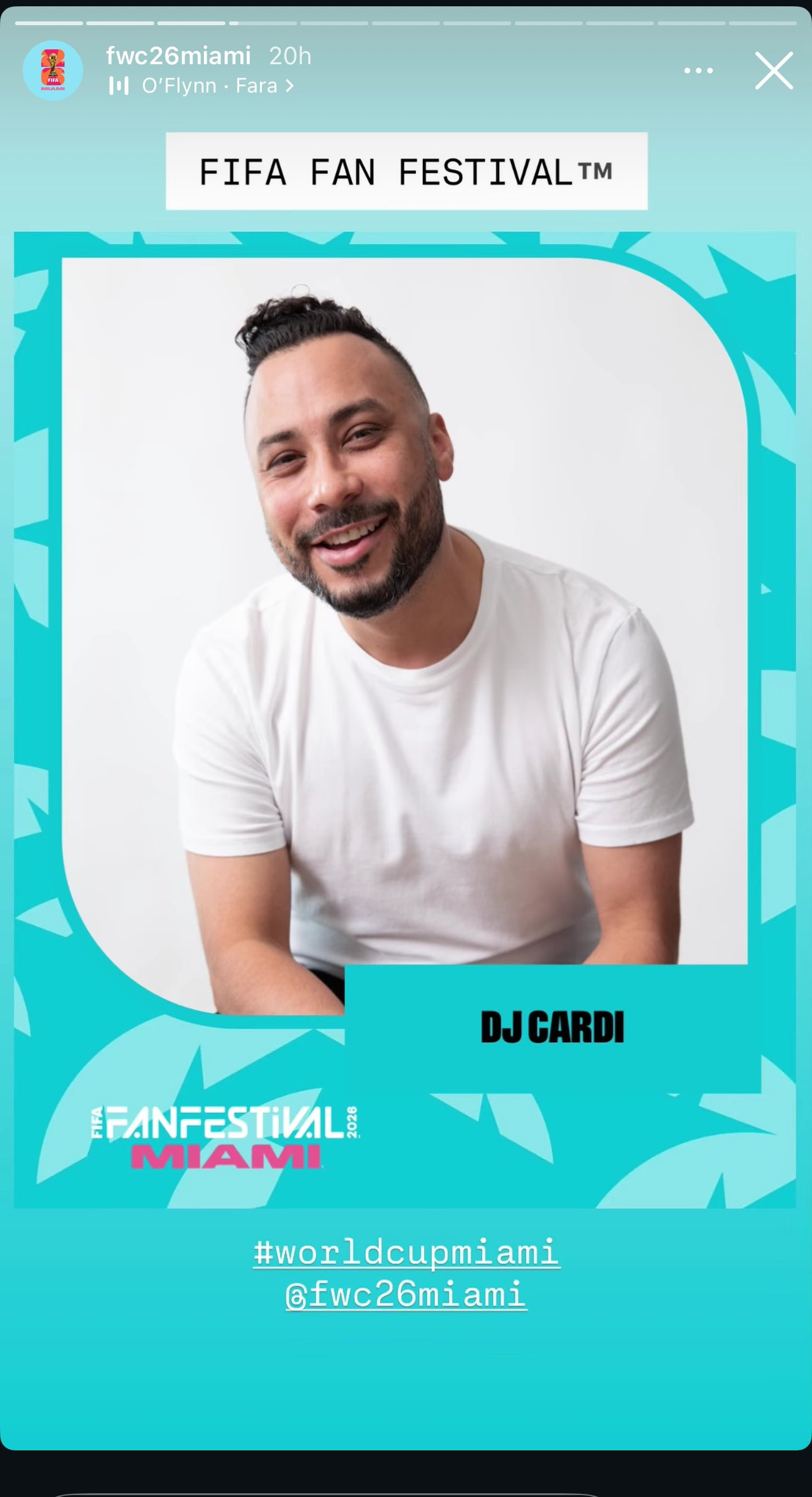 DJ Cardi's filled Fan Festival story, reposted by @fwc26miami